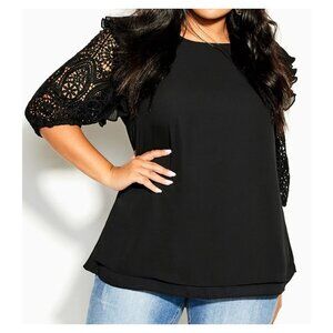 Entro Lace Sleeve Top Blouse Women's Large Black Pullover Boho Peasant Oversized